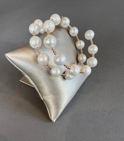 18k Rose Gold White Freshwater Pearl Expandable Bracelet