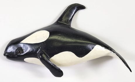 Vintage Carved and Painted Orca Killer Whale Plaque