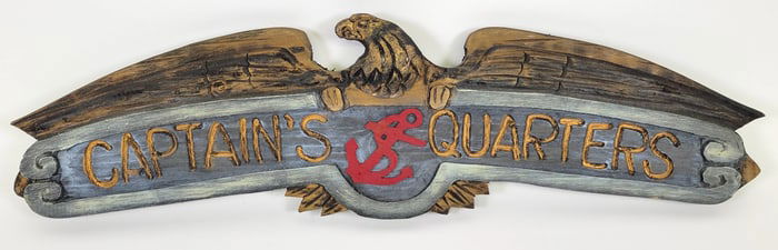Vintage Hand Carved and Painted Nautical Captains Quarters Sign