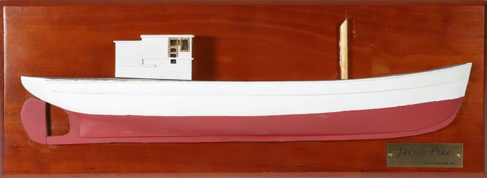 Fred Bruening Red and White Painted Half Hull on Plank "Jacob Pike"