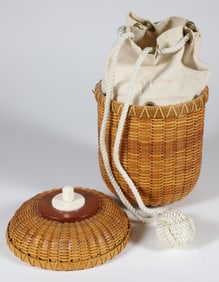 Paul Willer Cylindrical Nantucket Basket with Cloth Liner