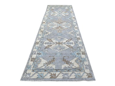 Hand Knotted Gray Wool Angora Oushak Oriental Rug Runner