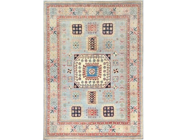 Hand Knotted Light Gray Natural Dyes Kazak Style Oriental Rug