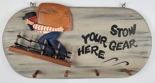 Vintage Whimsical Folk Art Nautical Sailor Coat Rack