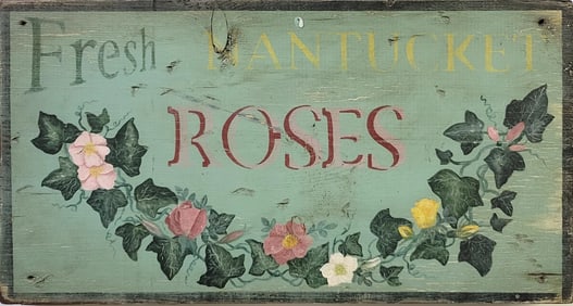 Vintage Hand Painted Nantucket Roses Advertising Sign
