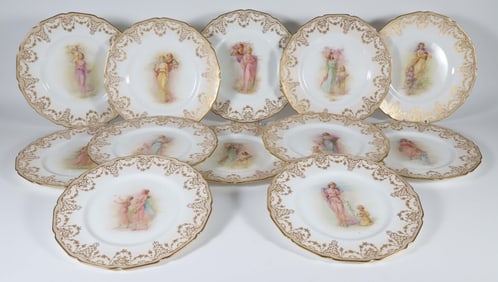 Set of 12 Royal Doulton England Portrait Plates Hand Painted and Signed A. Dix