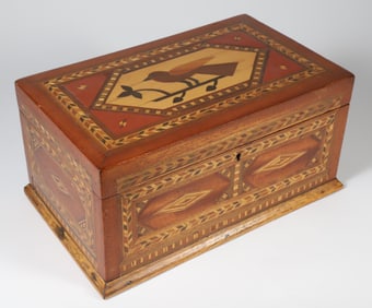 Inlaid Tropical Woods Trinket Box, 19th Century