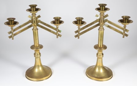 Pair of Three Light Art Deco Style Brass Candelabra