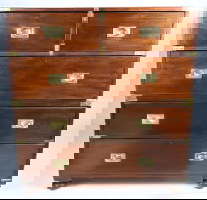 English Mahogany Brass Bound Two Part Campaign Chest, 19th Century