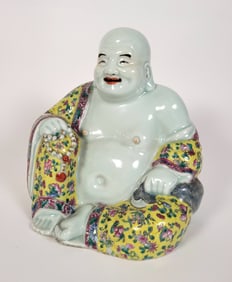 Antique Chinese Porcelain Famille Rose Decorated Laughing Buddha Statue