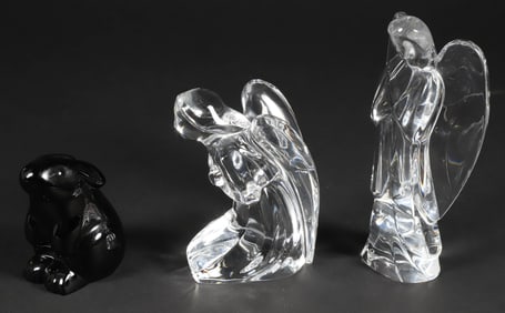 Two Baccarat Crystal Angels and Black Rabbit