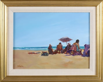 Sandra Flavin Nantucket Oil on Masonite "Lady in Teal"