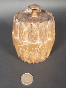 Antique Carved Exotic Wood Tobacco Jar with Lid