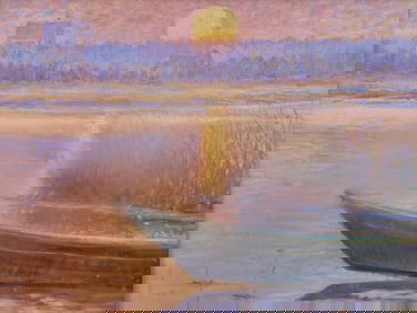 George Thomas Pastel on Artist Board "Dory at Sunrise, Monomoy"