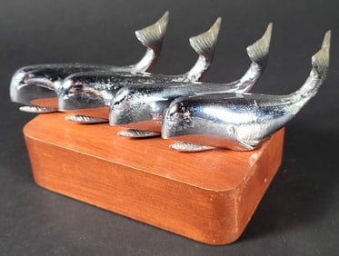Vintage Mid Century Chrome Sperm Whale Nautical Chart Weights