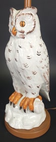 Antique Paint Decorated Glazed Pottery Owl Lamp