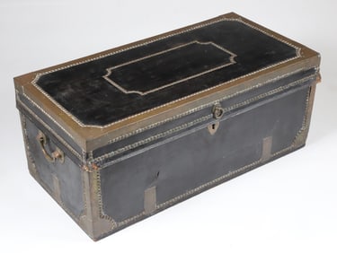Chinese Export Brass Mounted Leather Covered Camphorwood Chest, 19th Century