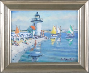 Paul Arsenault Oil on Canvas "Rainbow Fleet Off Brant Point, Nantucket"