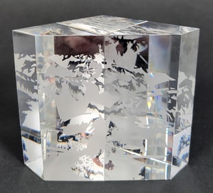Scarce Vintage Signed Steuben Crystal Clear Glass Downhill Skier Paperweight