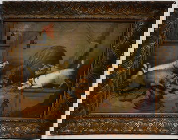 George Armfield  Oil on Canvas "Five Terriers Around a Hole"