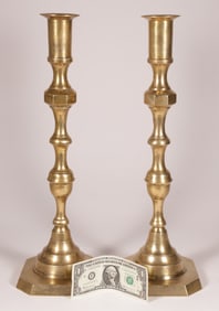 Pair of Massive Vintage Brass Multi-Turned Candlesticks