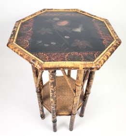 Antique English “Tortoiseshell" Lacquered Bamboo Cocktail Table