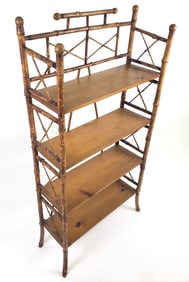 Antique English “Tortoiseshell" Bamboo Four-Tier Etagere Bookshelf, 19th Century