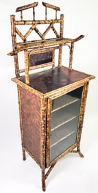 Antique English “Tortoiseshell" Lacquered Bamboo Etagere Bookcase, 19th Century