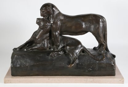 Maximilien Louis Fiot French Bronze "Two Panthers", early 20th Century