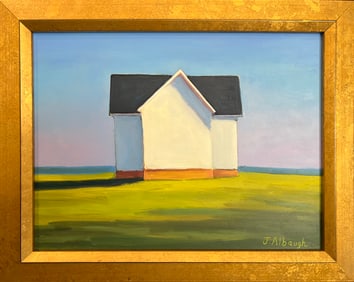 Joan Albaugh (American Contemporary)&nbsp; Oil on Artist Board "Summer House by the Sea"