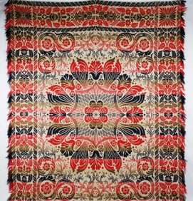 American Handwoven Four-Color Jacquard Coverlet, circa 1850