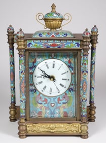 Chinese Cloisonne and Brass Mantel Clock