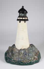 Contemporary Cast Iron and Painted Lighthouse Door Stop