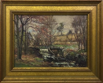 Impressionist Oil on Artist Board Landscape "Brook in the Forest"