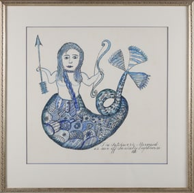Contemporary Nautical Lithograph "The Patchwork Mermaid as Seen off Sankaty Lighthouse, 1820"