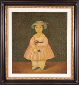 O. Bernache Oil on Canvas "Portrait of a Young Girl with Flower"