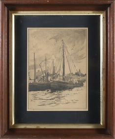 Vintage Nantucket Etching "Sunset at Old South Wharf"