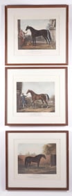 Group of Three Antique English Equestrian Horses with Their Handlers Prints