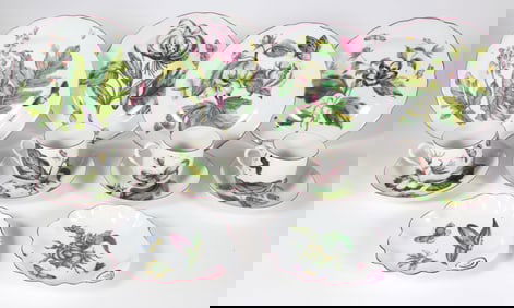 Fourteen Pieces of Mottahedeh Vista Alegre Floral and Vegetable Decorated China