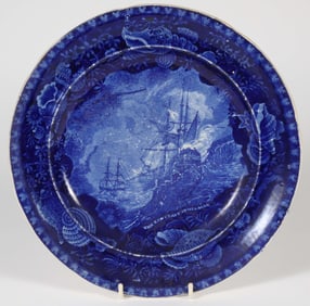 Historic Blue Staffordshire Plate "The Kent East Indianman", 19th Century