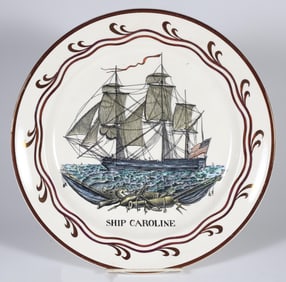 Fondeville Gray's Pottery Nautical Staffordshire Ceramic Plate of the "Ship Caroline"