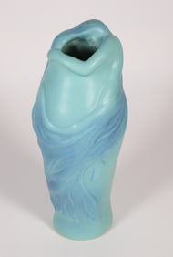 Van Briggle Art Nouveau Green Vase Depicting a Woman Wrapped Around the Vessel