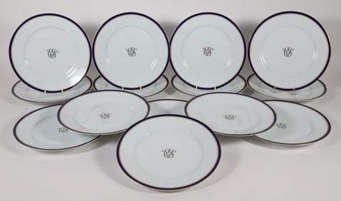Set of Fourteen Limoges France Cobalt Band Dinner Plates