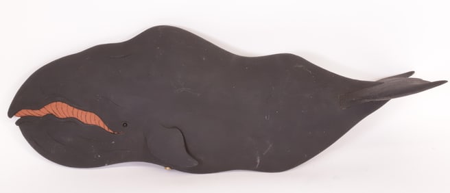 Black Painted Carved Wood Humpback Whale, Contemporary