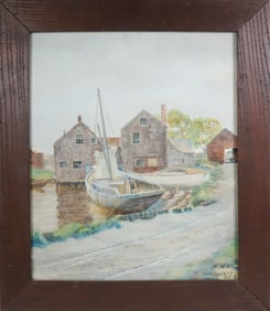 William Moylan Lansdale Oil on Artist Board "Nantucket Dock Scene"