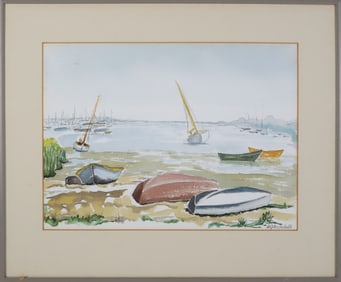 A.G. Archibald Watercolor on Paper "Low Tide View from Washington St. Extension, Nantucket"