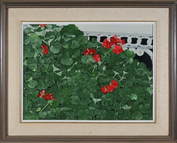 McDougall Oil on Canvas "Geraniums in Bloom", circa 1985
