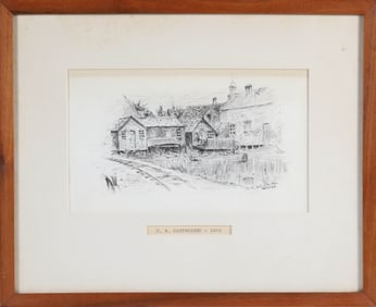 C.E. Cartwright Pencil Drawing, "At the Back of the Town Nantucket", circa 1885