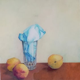 Rose Gonnella Watercolor "Tabletop Still Life of Peaches", Painting, 20th century
