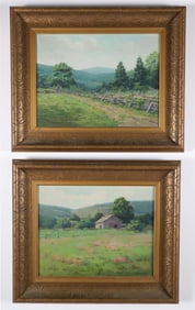 Pair of Everett Forrest (1893-1961) Oil on Canvas American Pastoral Landscape Scenes